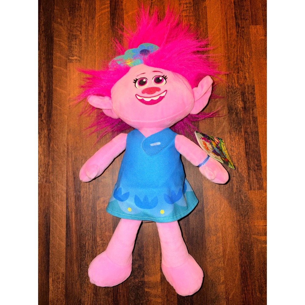 Kohls Cares DreamWorks Trolls Poppy Plush Pink Hair Blue Dress 16 Inch NWT